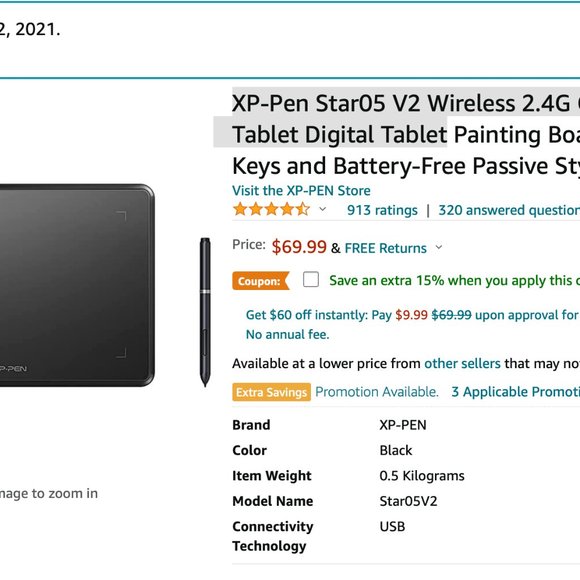 XP-Pen Star05 V2 Wireless 2.4G Graphics Drawing Tablet Digital Tablet - Picture 3 of 3